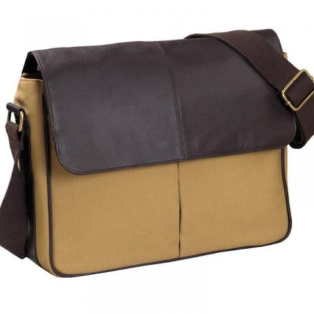 Winn International Cotton Canvas Messenger Bag W/Leather Style 2414
